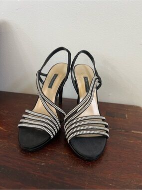 Caparros Black Rhinestone Strappy Slingback Heels